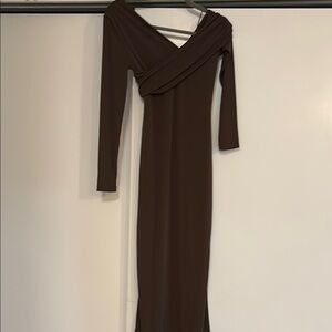 Elegant Brown Off-Shoulder Dress